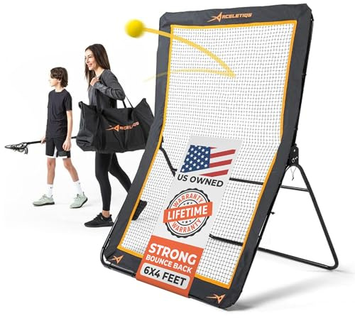 ACELETIQS Lacrosse Rebounder for Backyard 4x6 Feet Baseball Rebounder Volleyball Rebounder - Lacrosse Ball Pitchback, Throwback, Bounce Back Training Wall [Carry Bag Included]