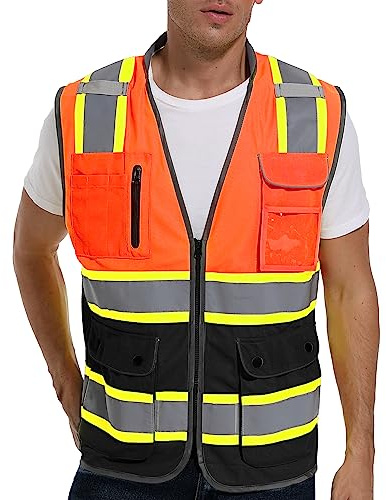 ArcRidge Reflective Safety Vest for Men and Women - High Visibility Construction Vest - Dual Tone Reflective Strips (Orange-Black, XX-Large)