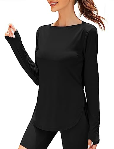 ZHENWEI Womens Sun Shirts UPF 50+ Long Sleeve Workout Hiking Tops Lightweight Quick Dry UV Protection Outdoor Clothing (Black, Small)