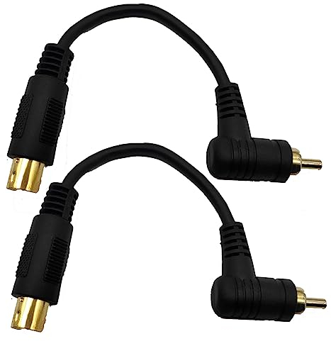Traovien Cavo da S-Video a RCA placcato oro, 2 pezzi, 15 cm, 4 pin maschio a RCA maschio, cavo di conversione audio stereo AV a 90 gradi