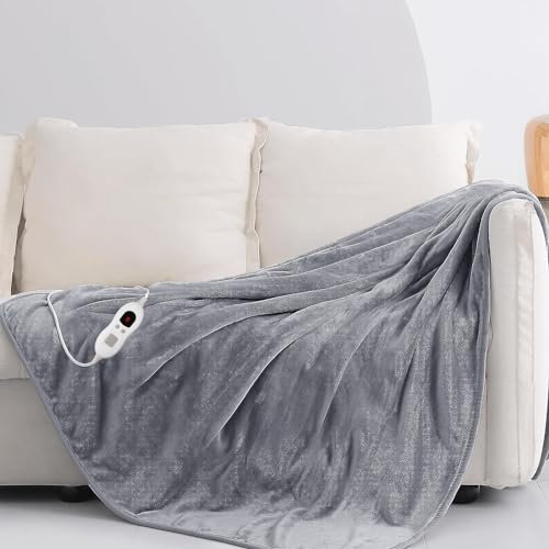 Electric Heated Blanket Throw - Large, Soft & Comfy Blanket | Temp Control With Digital Control Timer | Machine Washable Soft Fleece Overblanket with Timer and 9 Control Heat Settings | 120CM X 160CM