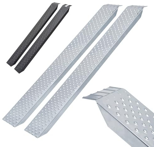 Arebos 2 rampe di carico per moto, in acciaio zincato, 200 kg per pezzo, 400 kg per coppia, binari per moto, ATV, quad, auto, rampa per rimorchio, colore argento