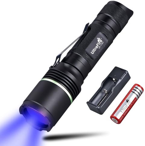 Ultrafire Linterna UV 365 nm LED de luz negra, lente de filtro negro UV, lámpara ultravioleta de modo único, para manchas de mascotas, fluorescencia, seguridad contra falsificaciones, detección de