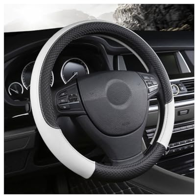 CGEAMDY Coprivolante Auto, Coprivolante in Pelle Microfibra, Copri Volante Antiscivolo Traspirante Durevole, Protezione Volante Auto per Maggior Parte Macchina Autocarri(Nero Bianco)