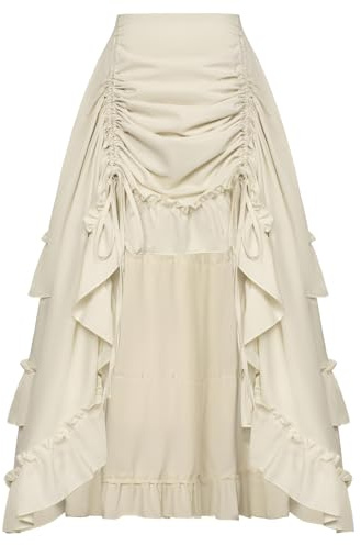 Scarlet Darkness Jupe d'été 2024 pour Femme - Gothique Steampunk - Jupe Victorienne Haute-Basse, Nouveau Ruffle-Beige, XX-Large