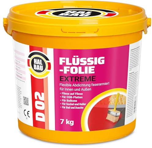 Flytande folie 7 kg, flytande gummi för inomhus- och utomhusbruk, fiberförstärkt högelastisk tätning, vattenbarriär under kakel, balkong, dusch halvkonstruktion D02