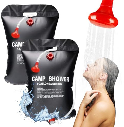 DANNEEFORSU7 Solar Camping Shower Bag, 2PCS 20L Solar Shower Bag, Portable Heating Camping Shower Bag, Shower Bag for Beach Swimming Traveling Hiking Picnic Camping Backpacking Garden Outdoor Shower