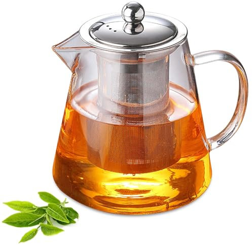 Tetera de vidrio borosilicato de 1,3 litros con filtro y protección contra sobrecalentamiento para hojas sueltas, ideal para la