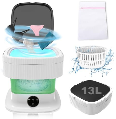 Camping Waschmaschine, 15L 2kg 2 in 1 Mini Wasch-maschine mit Schleuder und Wäschetasche, Tragbare Waschmaschine Tiefenreinigung von Unterwäsche, Babykleidung, Socken, Wohnungen, Schlafsäle, Grün