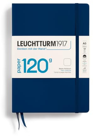 LEUCHTTURM1917 372382 Notizbuch Medium A5, 120g Edition, Hardcover Schreibbuch, 203 nummerierte Seiten, Marine, blanko