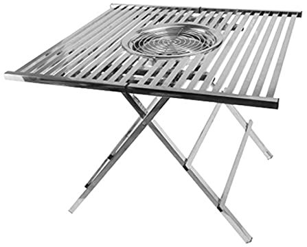 Grille de barbecue portable en acier inoxydable pour pique-nique en plein air - Support de barbecue pliable léger avec ustensiles - Grille de table carrée pour jardin, terrasse, 80 x 8,9 x 61 cm