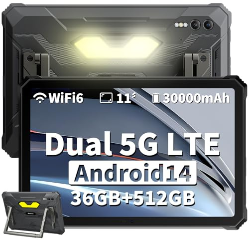 Blackview Active 10 Pro Tablet Rugged 11 Pollici, 30000mAh Batteria, 36GB RAM+512GB ROM Rugged Tablet, 108MP+50MP Fotocamera/Dual 5G LTE/Dimensity 7300/WiFi6/NFC/GPS/OTG/Outdoor Tab