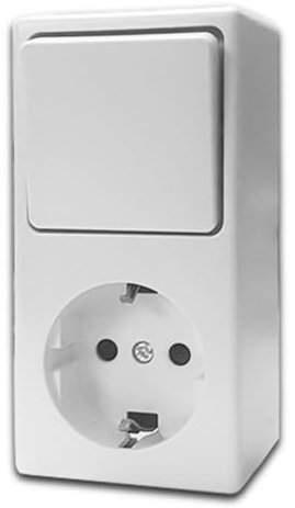 Base Schuko con Interruptor Conmutador de Superficie, Enchufe con Interruptor Conmutador para Montaje en Pared, Toma de Corriente para Interior, 10AX,16A,250V, Ideal para el Hogar y la Oficina