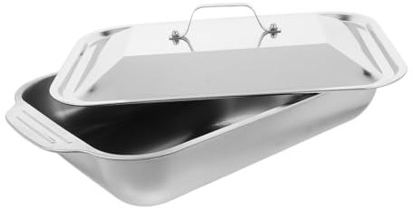 HEALLILY Bandeja Para Horno De Acero Inoxidable Con Tapa Resistente y Multifuncional Para Asar Pescado Hornear Pasteles y Rostizar Carnes Para Cenas Familiares y Barbacoas Al Aire