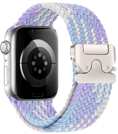AiiBowy Flätade armband, kompatibla med Apple Watch 46 mm, 42 mm, 40 mm, 41 mm, 38 mm, 44 mm, 45 mm, 49 mm, töjbart elastiskt nylontyg för iWatch SE 2/SE/serie 10/9/8/7/6/5/4/3/2/1