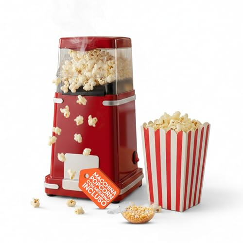 Avilia - Macchina Popcorn 1200W ad Aria Calda per Popcorn Leggeri e Croccanti, Facile da Usare Senza Olio, Ideale per Serate Cinema e Feste in Famiglia, Design Compatto e Veloce Pulizia