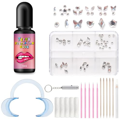 ROKZELT Kit Strass Dentaire, 48 Pièces Strass Dentaire, Tooth Gem Kit, Bijoux Dentaire, Ornements Dents, Grillz, Strass, Dents Accessoires, Für Fêtes Cosplay Maquillage
