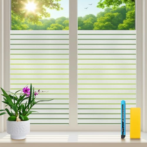 Zindoo Vinilos para Cristales Vinilo Adhesivo Cristal 44.5x200cm Patrón de Rayas Mate Proteger la Privacidad Anti UV Electrostática Autoadhesivo Decorativo para Dormitorio Sala Comedor Cocina