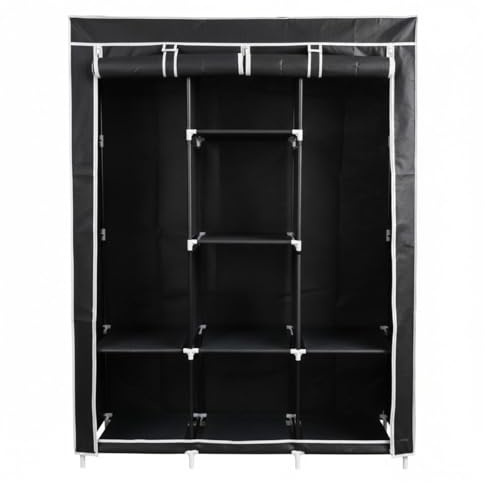DASCK Armario Ropero de Tela Desmontable, 128 x 45 x 170 cm, con Barra Colgadora y Baldas, Negro o Marrón (Negro)