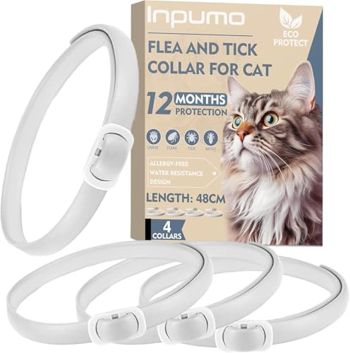 Collier Anti Puces pour Chats, Imperméable Collier de Puce pour Chat, Protection 12 Mois, Réglable, Traitement aux Puces Chat, pour Les Chatons de Gros Chats (4PCS)