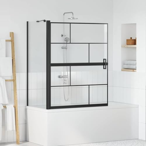 Ziaphsol Paraguas de ducha de baño negro transparente cristal templado 100 x 68 x 128 cm plegable para mampara de ducha en bañera, protección contra salpicaduras