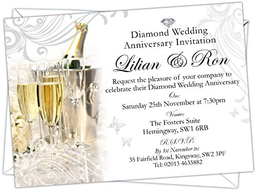 Personalised Diamond Wedding 60th Anniversary Invitations (Design Code:DWA 001) (Pack of 20)