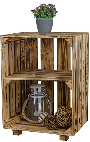 Kistenkolli Altes Land Nachttisch Abstetlltisch weiß/Natur/geflammt Maße ca 30x40x55cm Regalkiste Flaschenablage Weinregal Apfelkiste/Weinkiste (Geflammt)