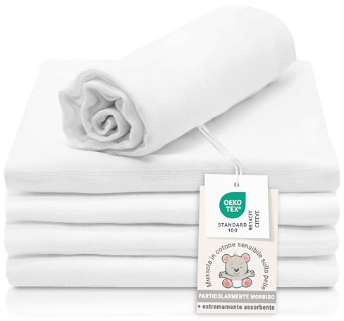 ZOLLNER 5 mussole in 80x80 cm - dodò in cotone - sensibili sulla pelle - ultra morbidi e super assorbenti - lavabili a 95°C - bianco
