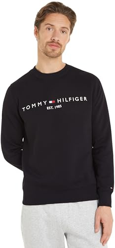 Tommy Hilfiger Uomo Felpa Tommy Logo Senza Cappuccio, Nero (Black), M