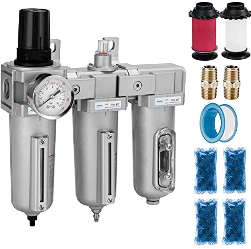 NANPU 1/2 NPT Industrial Grade 3 Stage Air Drying System - Particulate Filter, Coalescing Filter, Desiccant Dryer & Air Regulator, Metal Bowl, Auto Drain, Suitable for Paint Spray＆ Plasma Cutter