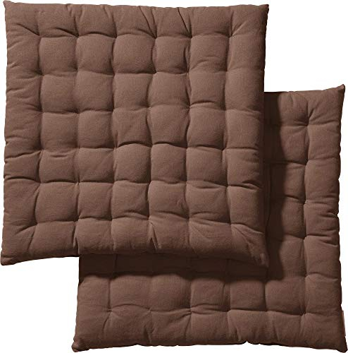 REDBEST Stuhlkissen, Stuhlauflage, Sitzkissen Uni 2er-Pack braun, Größe 40x40x3 cm - gesteppt, mit glatten, strapazierstarkem Gewebe (weitere Farben)