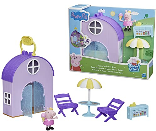 Peppa Pig Peppa’s Club Peppas Eisdiele, Vorschulspielzeug, enthält 1 Figur, 4 Accessoires, Tragegriff, ab 3 Jahren, Multi Color, F4387