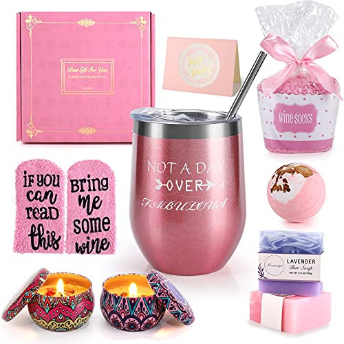 Weingeschenke für Frauen, entspannendes Spa-Geschenkkörbe für Frauen, Wein isolierter Becher für Weinliebhaber, Edelstahl Weinglas mit Deckel, Freunde, Frauen