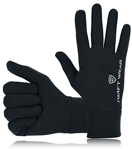Swift Wear Women Running Gloves Touch Screen Anti Slip Cycling Gloves Winter Thin Thermal Windproof Warm Liner Gloves for Outdoor Sports Walking Driving Climbing Riding (X- Small, Black)