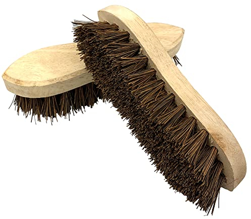 Lot de 2 brosses à récurer en bois robustes | Brosse à poils durs de 20,3 cm avec remplissage rigide | Brosse à récurer traditionnelle à la main idéale pour nettoyer les sols durs pour enlever la