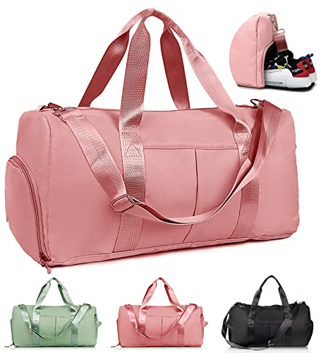 KYYLZ Sporttasche Reisetasche Weekender für Damen und Herren Gym Bag 32L Schwimmtasche Mädchen mit Schuhfach Trocken-Nass-Trennung Handgepäck Tasche Leicht Reisen,Yoga,Sport,Fitness Rosa