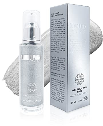 VIOLA HOUSE Pintura Corporal para Cara, Pintura Corporal Dorada Plateada, Pintura Corporal Lavable para Adultos y Niños, Maquillaje de Efectos Especiales para Halloween y Navidad. 60g/2.11oz (Silver)