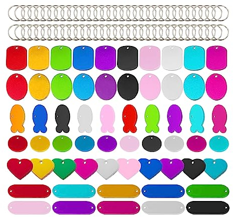 72 Stück bunte leere Hundemarken, Haustier-ID-Tags, leere Hundemarken, Hand-, Aluminiumlegierung, blanko, Namensschilder mit Loch in 6 Formen, 10 Farben für Hunde, Katzen, Haustiere, Namensschilder,