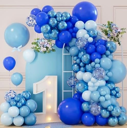 Dark Blue Balloons Arch Kit - 111pcs Navy Blue Birthday Balloons Arch with Baby Blue Balloon Metallic Confetti Balloon, Light Bluey Baloons for Boys Birthday Wedding Baby Boy Shower Party Supplies