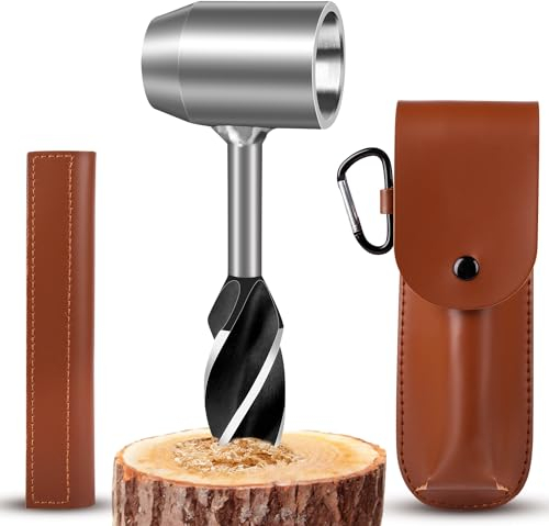 RNHDLY Tarière Manuelle Set, Foret à Main pour le Travail du Bois Acier au Tungstène, Bushcraft, Hache de Survie, Bushcraft Materiel, Screw Bushcraft Perceuse avec Etui en Cuir for Outdoor