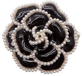 Spilla a forma di fiore di camelia con perle per donne e ragazze, bouquet di nozze, feste, giacche, cappelli, sciarpe, corpetto, abiti, spille, squisite spose, gioielli per la mamma, idea regalo, nero
