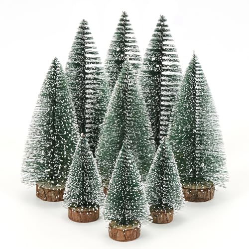 9 Stück Mini Weihnachtsbaum, Grün Mini Tannenbaum, Miniatur Tannenbaum, 3 Größe in 10/15/20CM, Künstlicher Weihnachts Baum mit Schnee-Effek, Klein Weihnachtsdeko für Tischdeko DIY Schaufenste