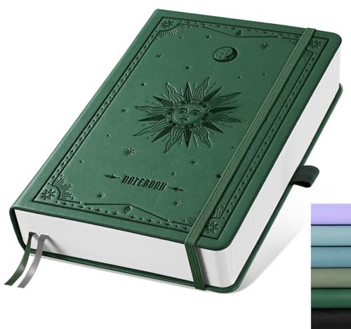 EMSHOI Notizbuch A5, Leder Liniert Tagebuch mit 320 nummerierten Seiten, Hardcover Journal, 100 gsm Papier, Innentasche, für Erwachsene Arbeit, Schreiben, Lernen, Reisen, 14.5 x 21 cm - Dunkelgrün