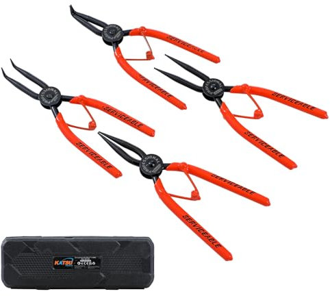 KATSU Tools Set Pinze Seeger 7 4 Pezzi, CR-V, Manico Antiscivolo, per Montaggio e Smontaggio Anelli di Fermo, in Custodia Plastica 415726