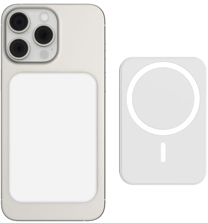 Trådlös strömbank för iPhone, 15W magnetisk strömbank 5000 mAh snabbladdningsfunktion, USB C trådlöst externt batteri kompatibelt med MagSafe för iPhone 16/16 Plus/16 Pro/16 Pro Max/15/14/13/12