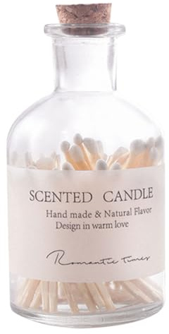 White Wood Matchstick Glass Matches Holder for Candle Lighting | Match Sticks Wood and Glass in Glass Jar, Easy Ignition for Living Room and Coffee Tables