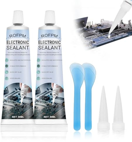 ROFPM Electronic Component Adhesive, Fast-Curing Insulating Silicone for Circuit Boards, LED Potting PCB Repair, Weather Resistant High Temp Glue, 2-Pack 50mL Tubes Precision Tips, Scraper