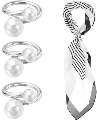 PATIKIL Silk Scarf Ring Clip, 3Pcs Double Pearls Scarves Pin Shawl Slide Buckles Fashion Metal Clothing Ring Wrap Holder for Women Jewelry Accessories Gift, Silver Tone