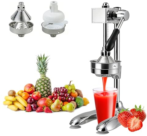 YUZINO Prensa de frutas de acero inoxidable 304, exprimidor de hierro fundido de grado alimenticio con 2 moldes, exprimidor manual de alta resistencia, exprimidor de naranja, limón y granada, para el