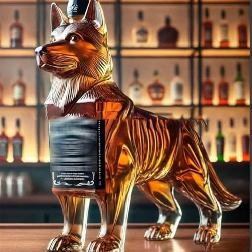 YDZYFFS 300 ml whiskykaraff vinflaskor konststaty statyett – 3D-nyhet schäfer formad whiskyvinflaska, djurtema glas whiskykaraff, hundformat vin förvaringsbehållare (#2)